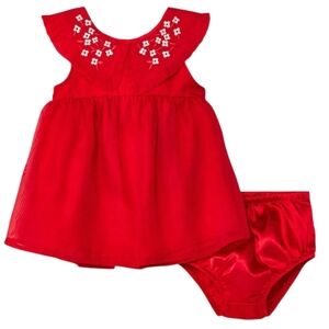 Cat & Jack Red Baby Dress with A Floral Embroidered Collar - NWT